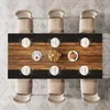 A top-down view of a dining table set for a meal, with chairs around it. Náhled obrázku produktu