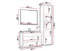 A diagram showing the dimensions of a bathroom furniture set, including a mirror, sink cabinet, and a tall cabinet. Náhled obrázku produktu