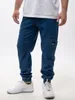 Herren Blau Jigga Wear Stripe Zip Cargo Jeans Jogger Hose M Produktbild-Vorschau 2