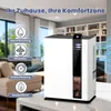 A white air purifier is shown in a living room setting with text overlays highlighting its features. Anteprima dell’immagine prodotto