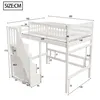 A diagram showing the dimensions of a white bunk bed with stairs and storage. Produktbild-Vorschau