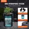 A DWC hydroponic system with a plant growing in a bucket, surrounded by marketing graphics and text. Produktbild-Vorschau