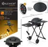 A collage of images and text detailing the features and dimensions of an electric grill. Produktbild-Vorschau