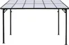 A freestanding patio cover with a clear, segmented roof and black metal legs, shown against a white background. Anteprima dell’immagine prodotto