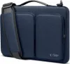 A navy blue laptop bag with a shoulder strap and two front pockets. Produktbild-Vorschau