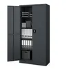 An open, dark gray metal filing cabinet filled with office supplies. Produktbild-Vorschau