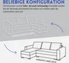 Diagrams showing two possible configurations of a sectional sofa, with text explaining its versatility. Produktbild-Vorschau