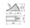 Technical drawing with dimensions of a wheel chock. Voir les images du produit