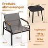 Product dimensions and load capacity information for a garden furniture set. Podgląd zdjęcia produktu