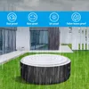 An inflatable hot tub is shown on a grassy lawn during a rain shower, with a blue banner above highlighting its protective features. Podgląd zdjęcia produktu