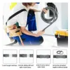 A person in work clothes is holding a gray hose with instructions shown below. Produktbild-Vorschau