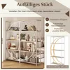 A product image showcasing a bookshelf with decorative items on its shelves, accompanied by marketing text and feature callouts. Podgląd zdjęcia produktu