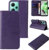 A collage of images showcasing a purple floral butterfly flip phone case for a Xiaomi Redmi Note 12 5G. Produktbild-Vorschau