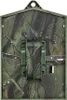The back of a camouflage-patterned bird feeder. It has a green plastic latch mechanism in the center and metal strips on the sides. Podgląd zdjęcia produktu