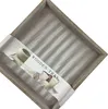 A square wooden tray with a distressed gray finish, shown from a slightly elevated angle. Produktbild-Vorschau