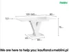 A diagram of a white extendable dining table with dimensions indicated. Produktbild-Vorschau