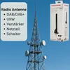 A large radio tower is shown in the background, with a product box and a text overlay on the left side. Anteprima dell’immagine prodotto