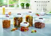 A collection of food storage containers filled with various dry goods, arranged on a kitchen countertop. Produktbild-Vorschau