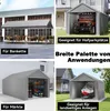 A collage of four images showing different uses of a gray tent garage. Náhled obrázku produktu