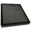 A square air filter with a gray filtering material and a black frame, isolated on a white background. Produktbild-Vorschau