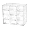 A clear, studio shot of a transparent plastic organizer box with 12 drawers, presented against a white background. Produktbild-Vorschau