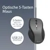 A marketing image showing an optical mouse with text and circular callouts highlighting its features. Produktbild-Vorschau