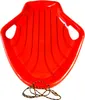 A red plastic sled with a rope attached, isolated on a white background. Voir les images du produit