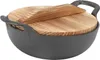 Wok en fonte avec 2 poignées Couvercle en bois Poêle à Voir les images du produit 1