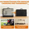 Collage showing a dog crate folding and being used for transport and storage. Produktbild-Vorschau