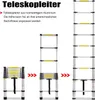 Three images of a telescopic ladder in different stages of extension, with text describing its features. Voir les images du produit