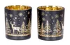 2er Set Teelichthalter Schwarz Gold Winter Landschaft Glas Produktbild-Vorschau 1