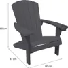 A gray Adirondack chair with dimensions indicated by measurement lines and text. Produktbild-Vorschau