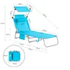 A diagram of a blue beach chair with dimensions labeled. Podgląd zdjęcia produktu