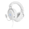A white gaming headset with a microphone is shown against a white background. Produktbild-Vorschau