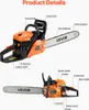 Diagram showing the different parts of a chainsaw with labels. Produktbild-Vorschau