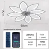 A collage showing a ceiling fan with light and its features, including a remote control and smartphone app interface. Produktbild-Vorschau