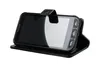 A black flip-style phone case with a phone inside, shown from a slightly elevated side angle. Podgląd zdjęcia produktu