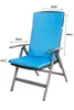 A blue chair cushion with dimensions indicated by measurement lines and text. Produktbild-Vorschau