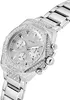 A close-up, angled view of a silver Guess watch with crystal embellishments. Produktbild-Vorschau