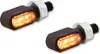 Two black motorcycle LED turn signals with orange lights are shown against a white background. Podgląd zdjęcia produktu