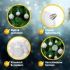 A collage of four circular images showcasing white Christmas ornaments on a blurred background of a Christmas tree and snow. Anteprima dell’immagine prodotto