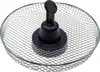 A close-up shot of a round metal basket with a black plastic handle mechanism in the center, set against a white background. Produktbild-Vorschau