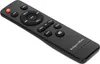 A black remote control for a soundbar is shown against a white background. Anteprima dell’immagine prodotto