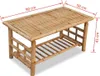 A natural bamboo coffee table with a lower shelf, dimensions are indicated by red arrows and text. Anteprima dell’immagine prodotto