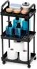 A three-tier black rolling cart filled with bathroom items. Voir les images du produit