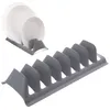 Two gray plastic plate organizers are shown against a white background. One organizer is empty and has multiple slots, while the other holds two white plates. Produktbild-Vorschau