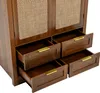 Close-up view of the lower section of a wooden wardrobe with several drawers open. Produktbild-Vorschau