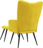 A yellow velvet armchair and ottoman are shown from the back against a white background. Podgląd zdjęcia produktu