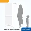 A refrigerator is shown next to silhouettes of a woman and a child to indicate its size. Dimensions are provided. Produktbild-Vorschau