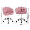 Two views of a pink office chair with dimensions indicated by text and lines. Produktbild-Vorschau